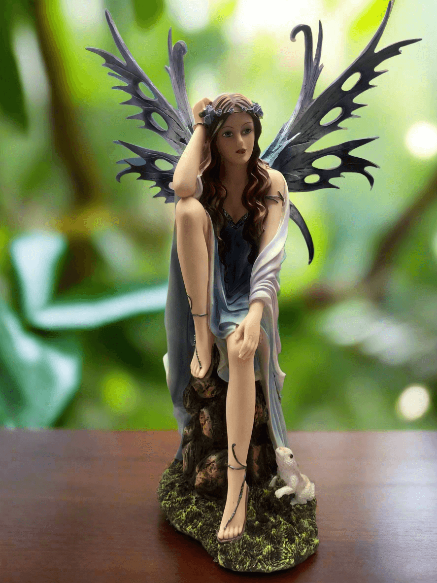 Statue de fée et de lièvre enchanteresse | Grande figurine de fée en résine peinte à la main | Décoration d'intérieur mystique | Cadeau parfait pour les amateurs de fantaisie