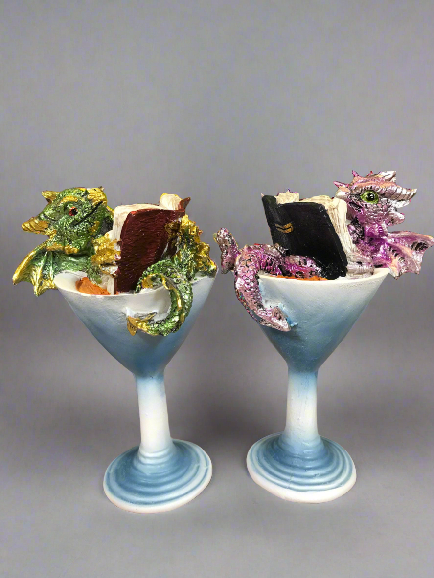 Pair of Whimsical Dragons Figurines Dragon Themed Sculptures Hand Made from Quality Designer Resin