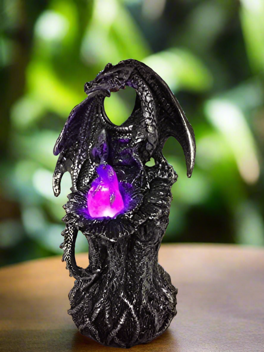 Dragon Guardian with LED Light Fantasy Sculpture Mythical Statue Ornament Gift Dragons Design B