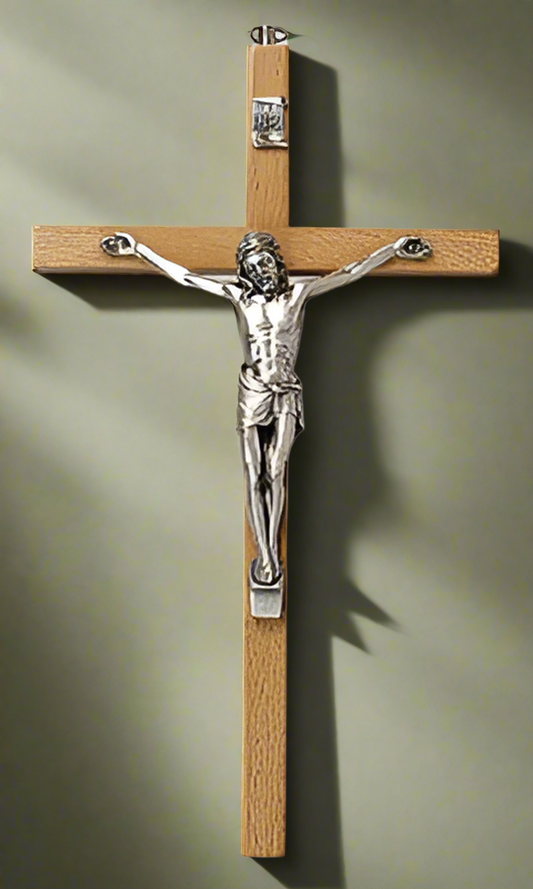 Classic Beech Wood Crucifix, Elegant Wall Hanging Cross, Spiritual Christian Decor, Religious Symbol, Devotional Accent, Inspirational Gift