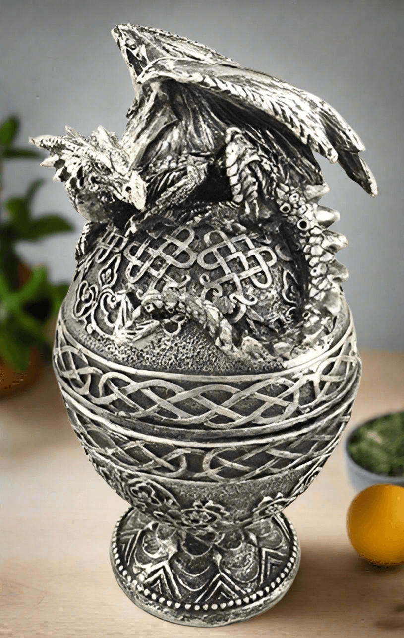 Intricate Dragon Box | 16cm Resin Fantasy Storage Container | Celtic Knotwork Dragon Design