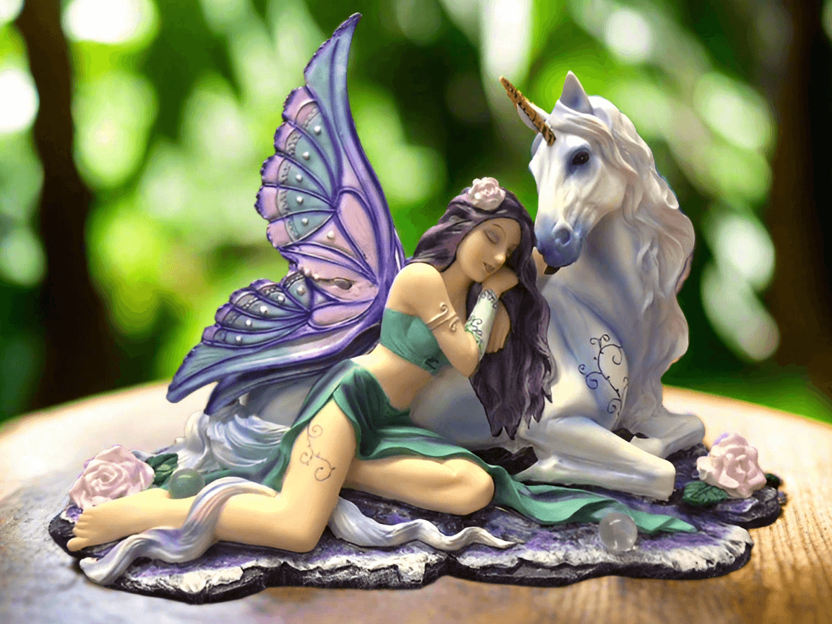 Large Fairy and Unicorn Companion Sculpture Statue Mythical Creatures Figure