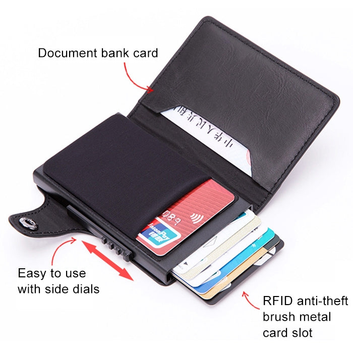 X-51 Automatically Pop-up Card Type Anti-magnetic RFID Anti-theft PU Leather Wallet with Card Slots, X-51  with Card Slots Black, X-51  with Card Slots Coffee, X-51  with Card Slots Blue, X-51  with Card Slots Apricot