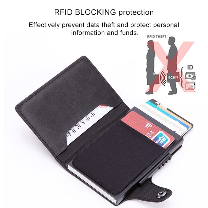 X-51 Automatically Pop-up Card Type Anti-magnetic RFID Anti-theft PU Leather Wallet with Card Slots, X-51  with Card Slots Black, X-51  with Card Slots Coffee, X-51  with Card Slots Blue, X-51  with Card Slots Apricot