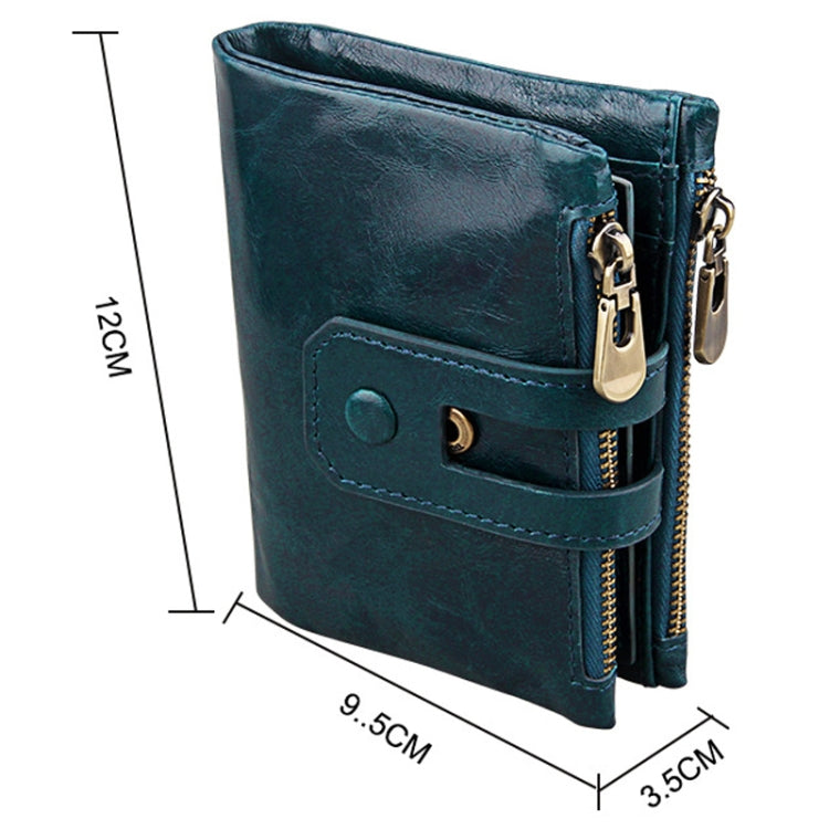 Genuine Cowhide Leather Crazy Horse Texture Zipper 3-folding Card Holder Wallet RFID Blocking Coin Purse Card Bag Protect Case for Men, Size: 12*9.5*3.5cm