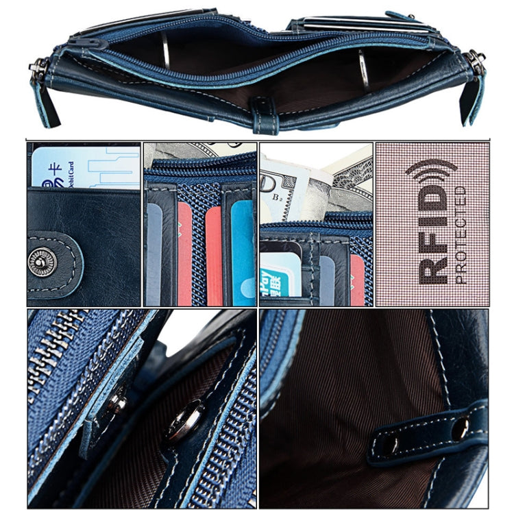 Genuine Cowhide Leather Crazy Horse Texture Dual Zipper Short Style Card Holder Wallet RFID Blocking Card Bag Protect Case for Men, Size: 12.1*9.4*2.7cm