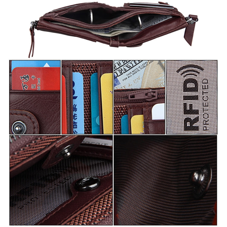 Genuine Cowhide Leather Crazy Horse Texture Dual Zipper Short Style Card Holder Wallet RFID Blocking Card Bag Protect Case for Men, Size: 12.1*9.4*2.7cm