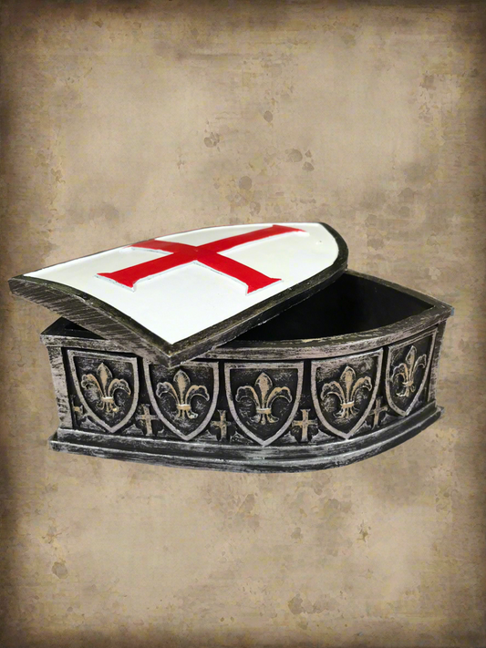 Knight Templar Shield Trinket Box, Medieval Crusader Decor, St. George's Cross, Historical Ornament, Vintage Style Storage, Unique Gift