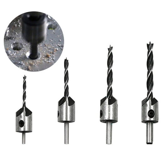 4 in 1 Woodworking Countersink Chamfer Three-Pointed High-Speed Steel Drill Bits Set, 3-6mm, 4 PCS/Set