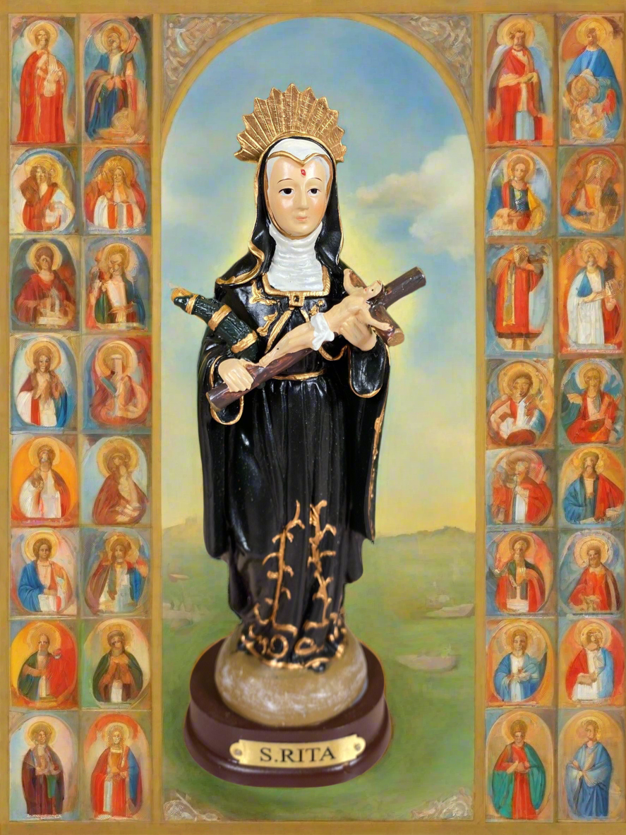 Statue en résine de Sainte Rita de Cascia, patronne des causes impossibles, figurine religieuse artisanale, décoration spirituelle, art chrétien