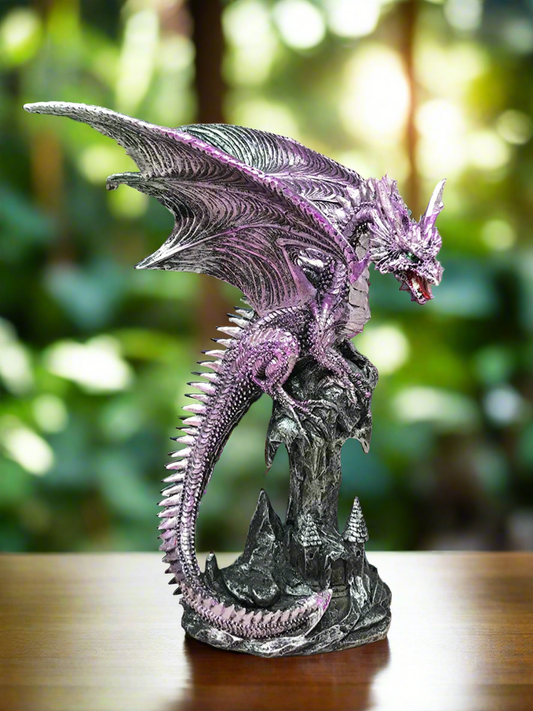 Majestic Purple Dragon Statue, Mythical Dragon Collectible, Enchanted Gothic Creature Decor, Fantasy Sculpture Ornament, Unique Gift