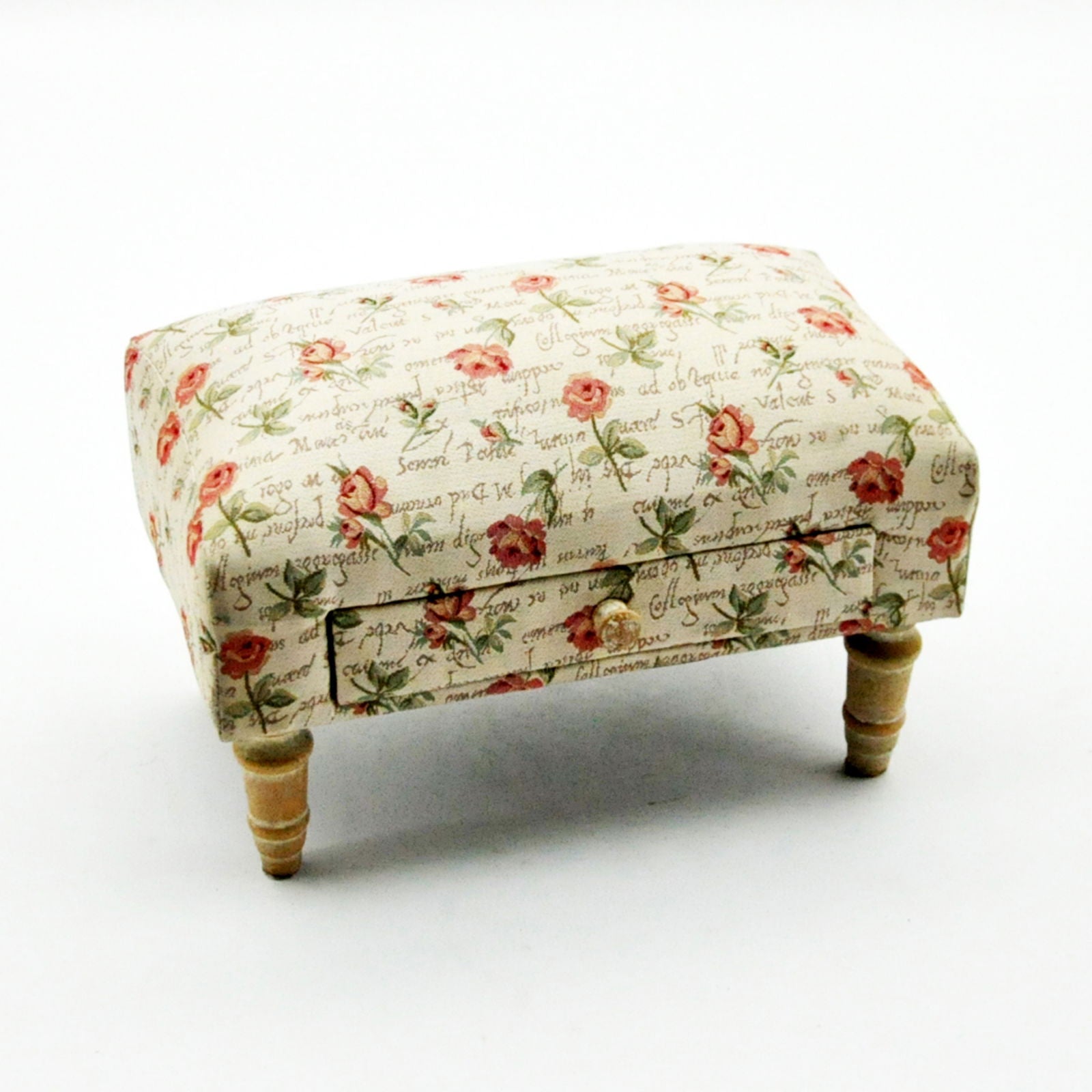 Storage Footstool Patterned Roses Design Fabric Footstool with Storage Drawer