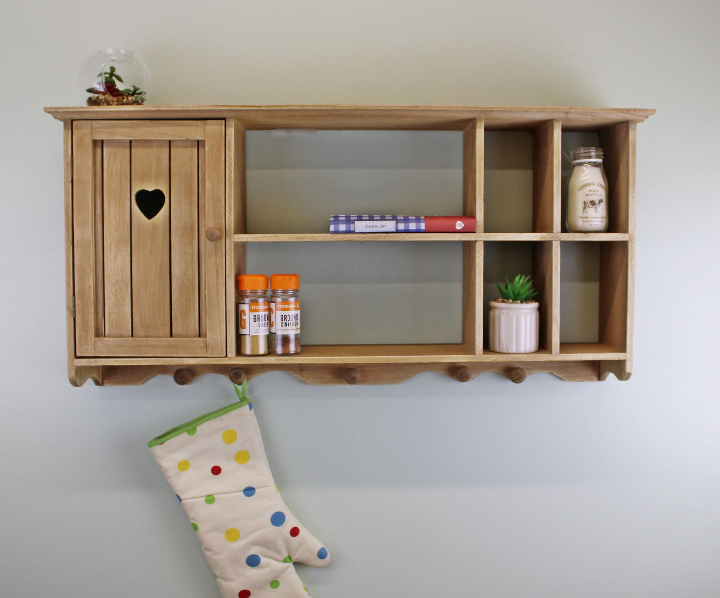 Wooden Wall Hanging Unit With Cupboard & Shelves