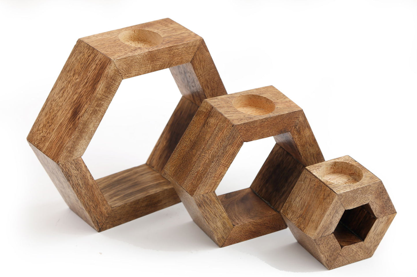 Set of Three Hexagon Tealight Holders 20cm