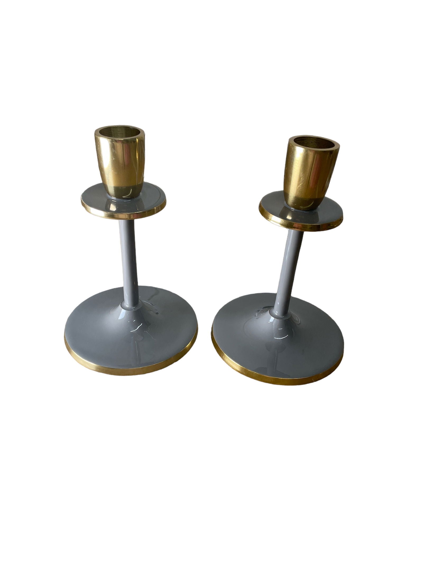 Glossy Grey Irina Candlesticks - Set of 2, 15cm