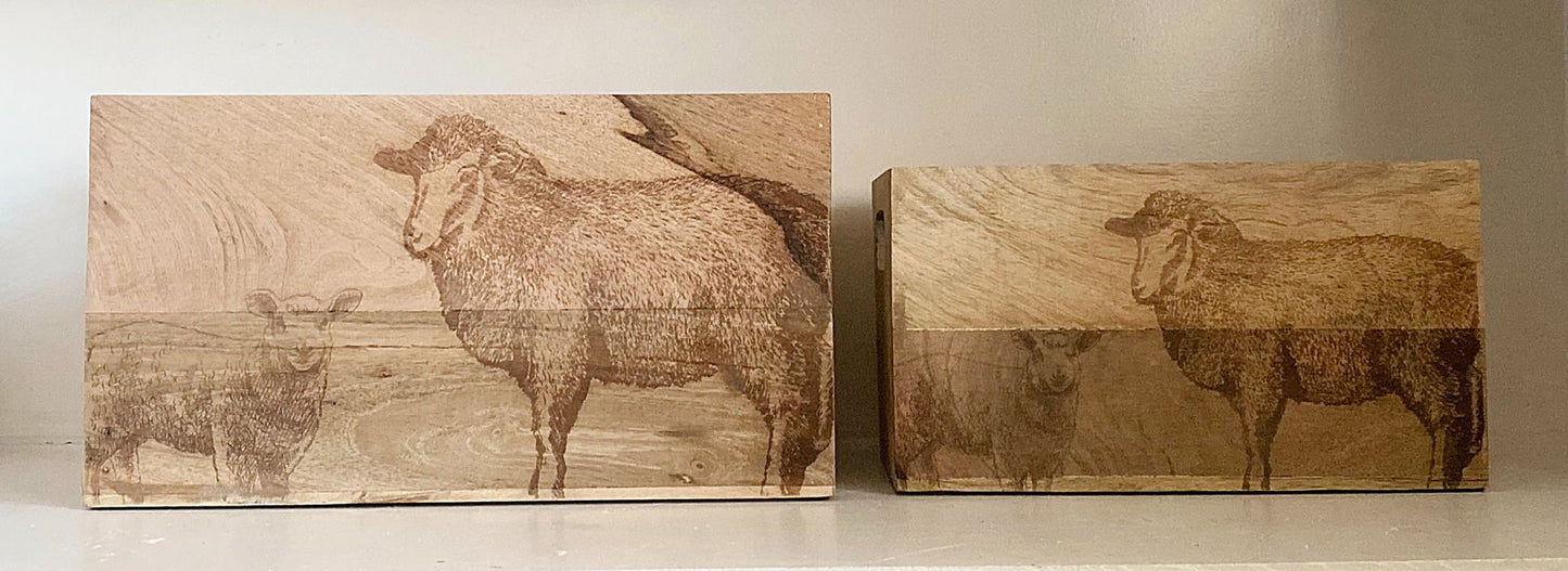 Set Of Two Engraved Sheep Crates