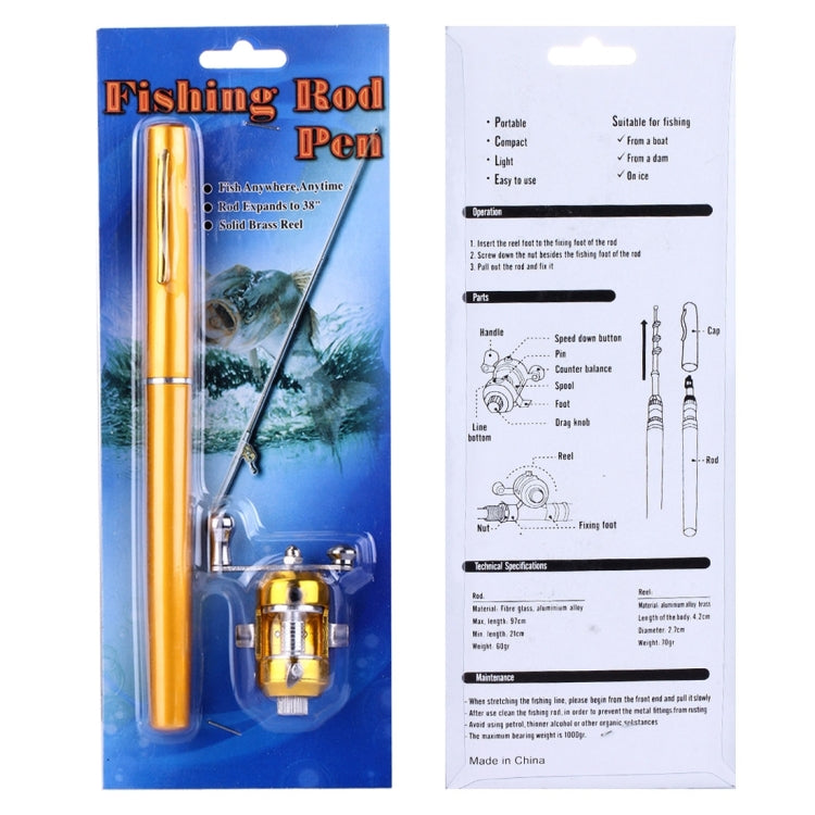 Pen Style Fishing Rod, Circle Pulley Gold, Flywheel Silver, Flywheel Gold