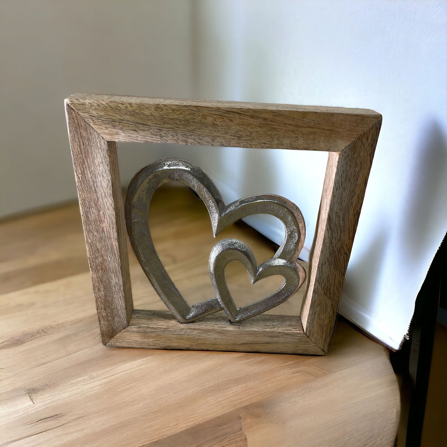 Wooden Framed Metal Hearts, 20cm