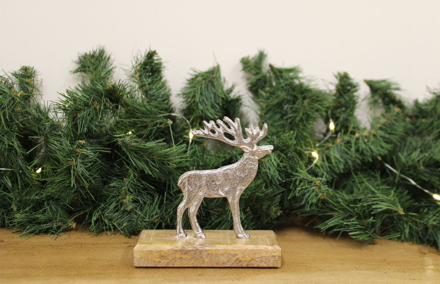 Silver Reindeer On Wood Base