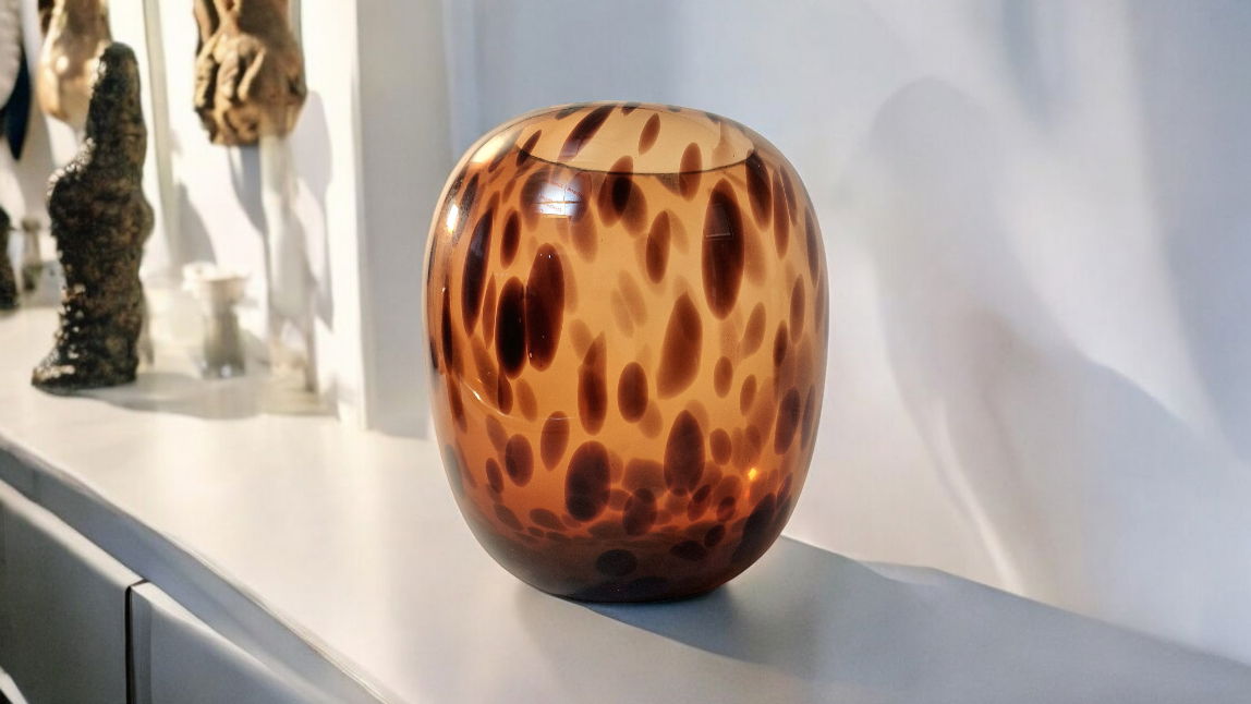 Leopard Print Glass Vase 26cm