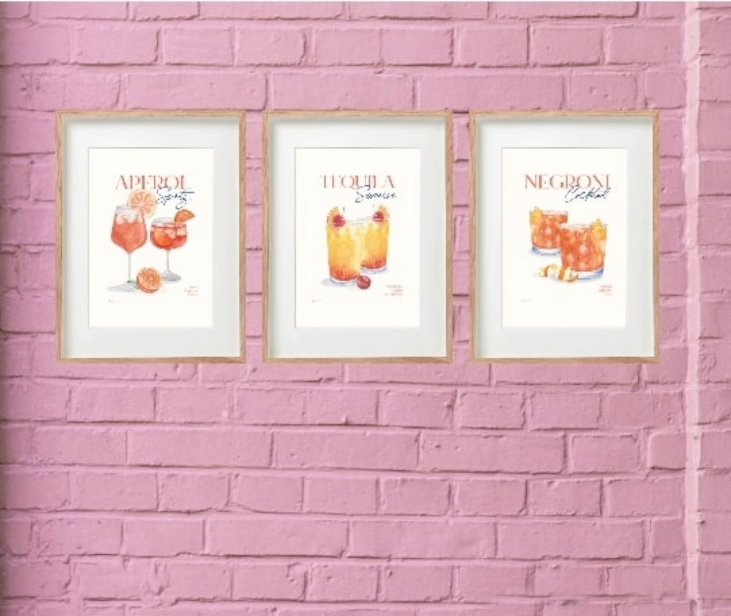 Set of Three Cocktail Recipe Wall Art in Frames