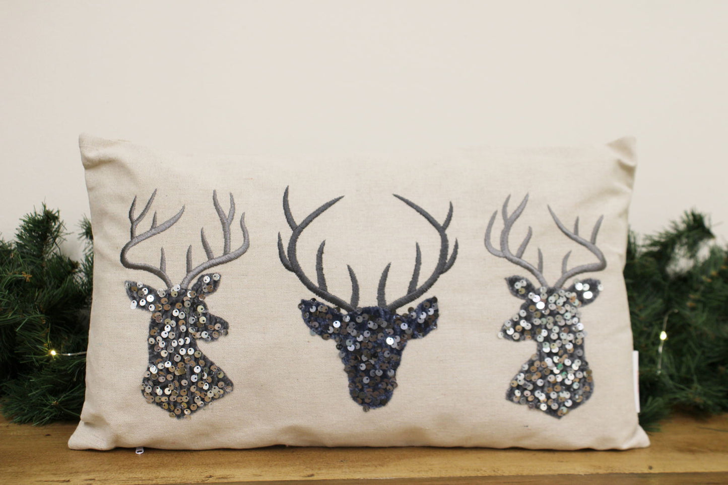 Silver Embellished Reindeer Cushion