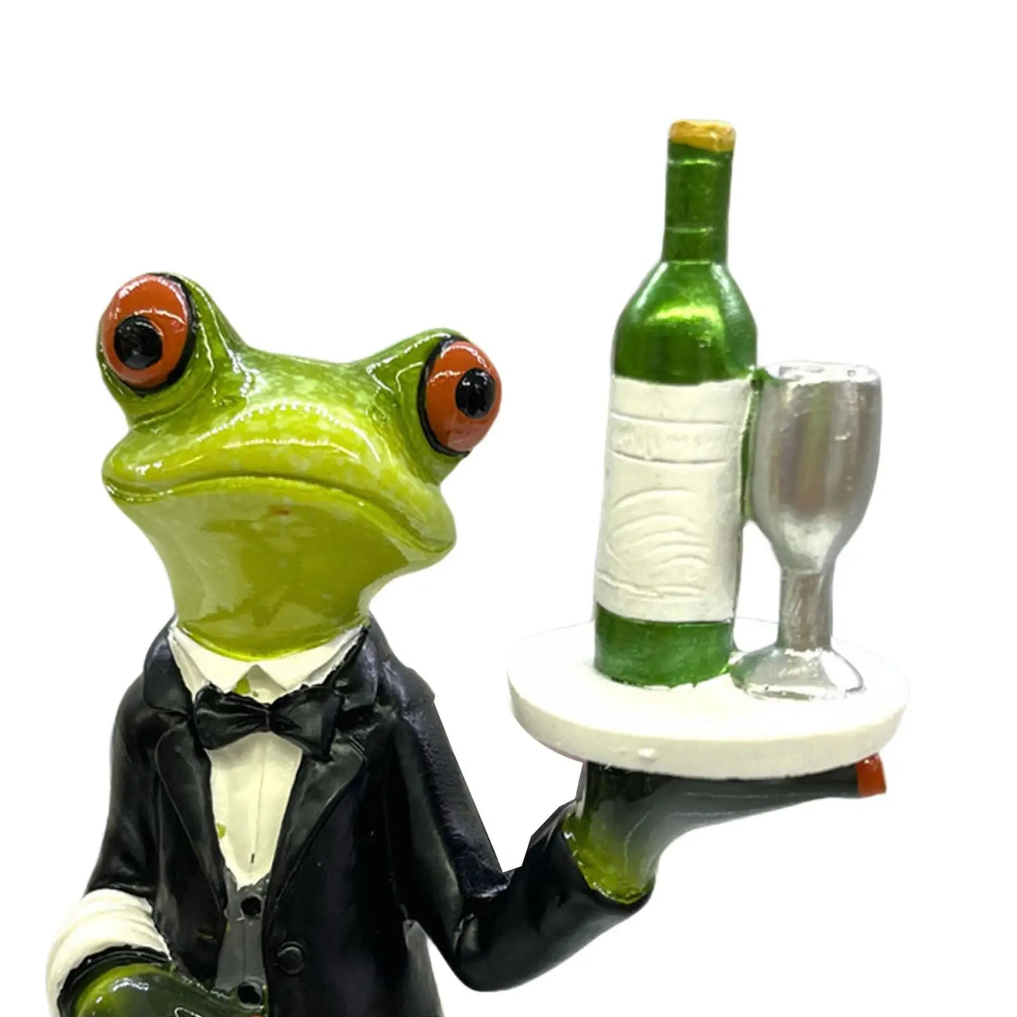 Waiter Frog Statue Animal Sculpture Desktop Ornament Decorative Figurine for Bookshelf Desk Housewarming Gift Home Decoration