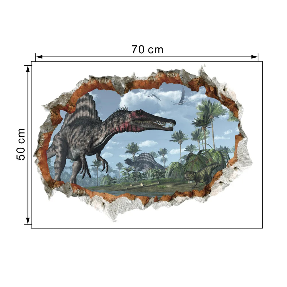 3d Dinosaur Vinyl Wall Sticker Animal World Jurassic Period Kids Baby Room Bedroom Mural Cartoon Poster Decor Home Decoration