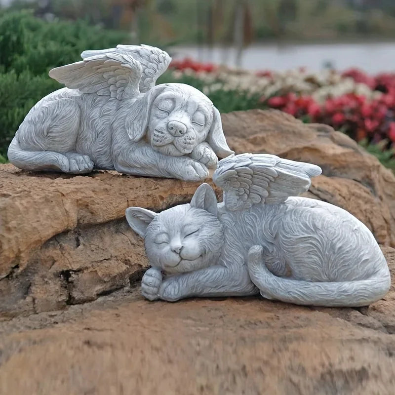 Angel Dog and Cat Memorial Stone – Pet Memorial Garden Statue