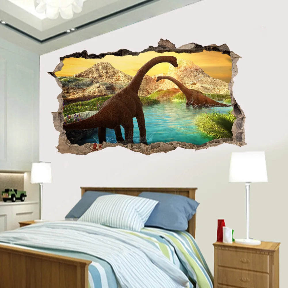 3d Dinosaur Vinyl Wall Sticker Animal World Jurassic Period Kids Baby Room Bedroom Mural Cartoon Poster Decor Home Decoration