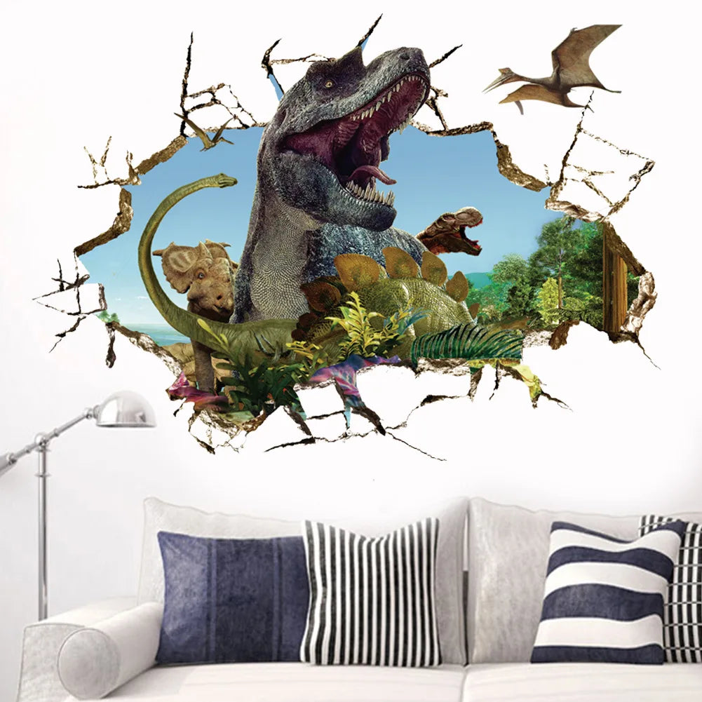 3d Dinosaur Vinyl Wall Sticker Animal World Jurassic Period Kids Baby Room Bedroom Mural Cartoon Poster Decor Home Decoration