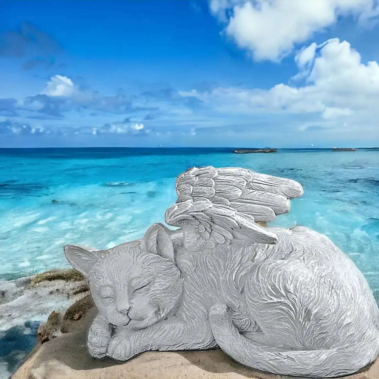 Angel Dog and Cat Memorial Stone Statue Pet Memorial Stone Memorial Tombstone Garden Decoration Resin Sculpture Ornament