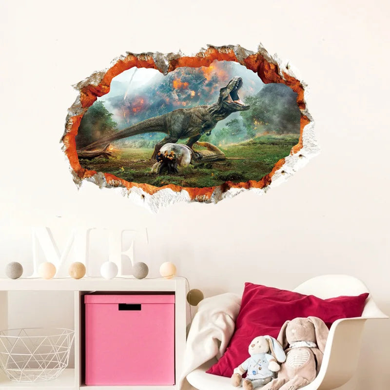 3d Dinosaur Vinyl Wall Sticker Animal World Jurassic Period Kids Baby Room Bedroom Mural Cartoon Poster Decor Home Decoration