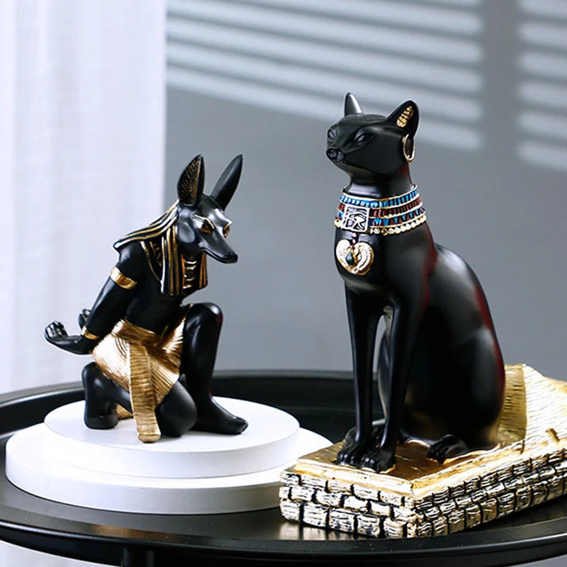 SAAKAR Resin Egyptian Anubis Dog Cat God Figurines Wine Rack Bottle Holder Storage Statue Home Living Room Desktop Decor Objects