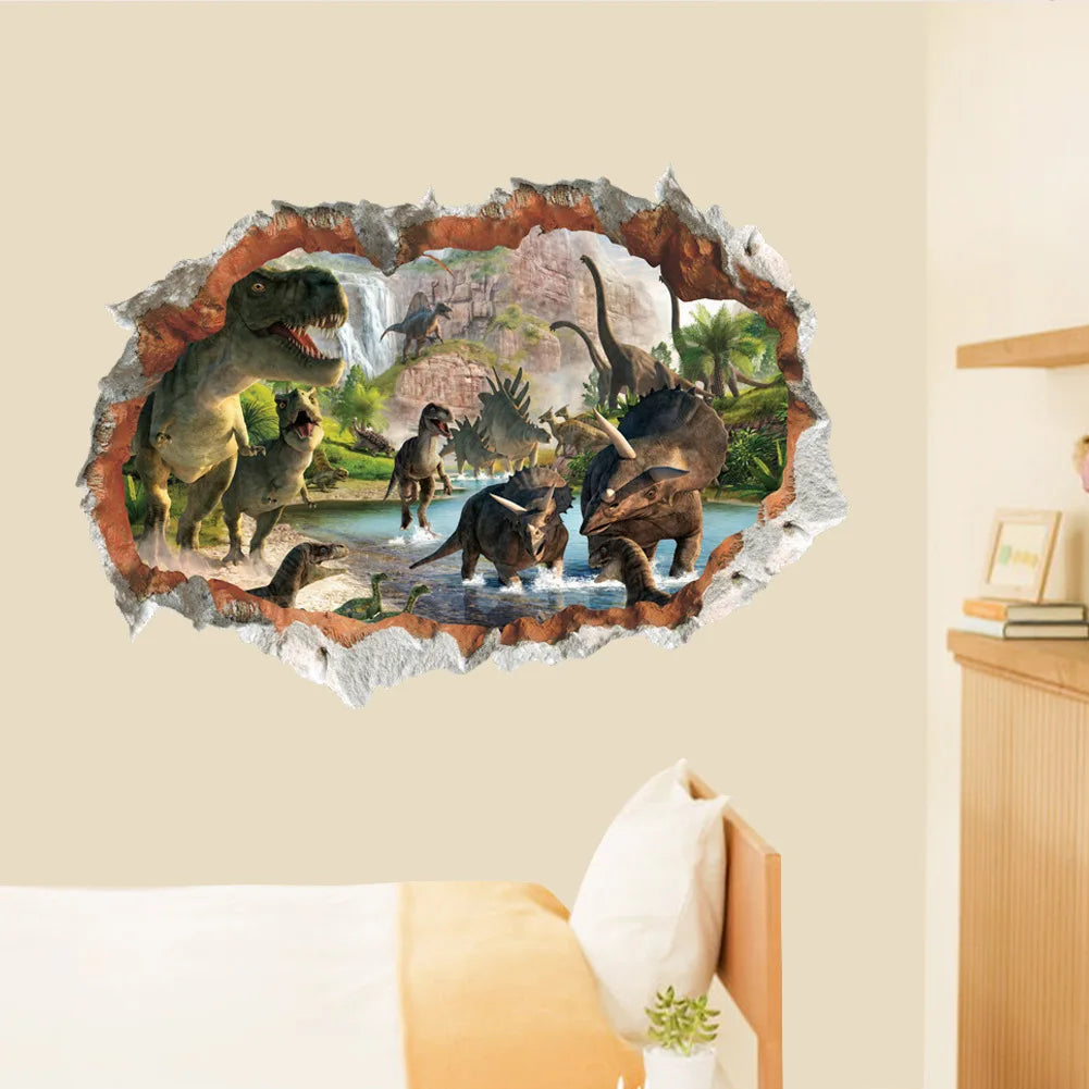 3d Dinosaur Vinyl Wall Sticker Animal World Jurassic Period Kids Baby Room Bedroom Mural Cartoon Poster Decor Home Decoration