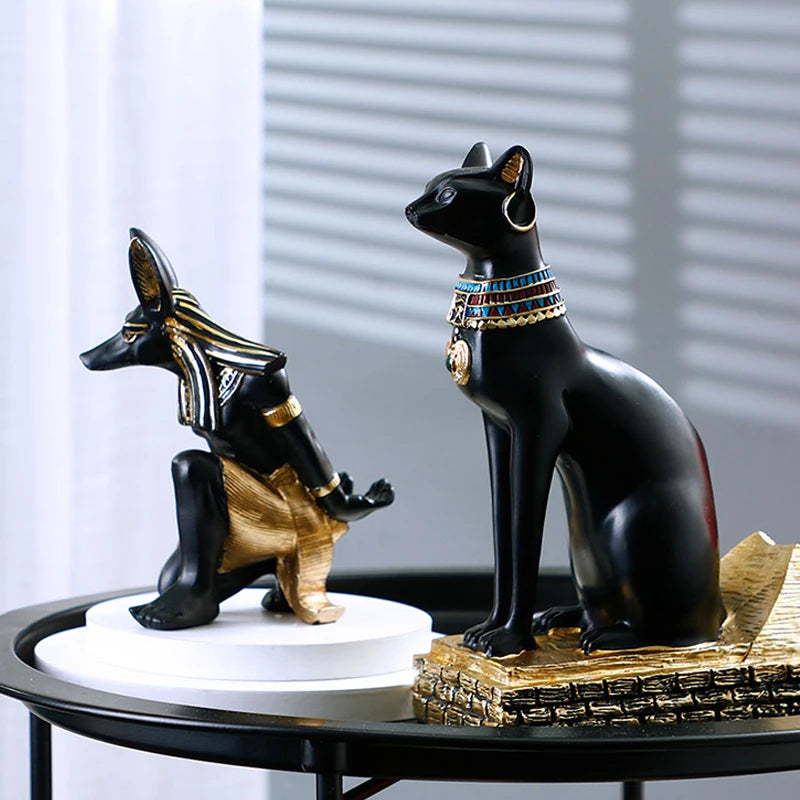 SAAKAR Resin Egyptian Anubis Dog Cat God Figurines Wine Rack Bottle Holder Storage Statue Home Living Room Desktop Decor Objects