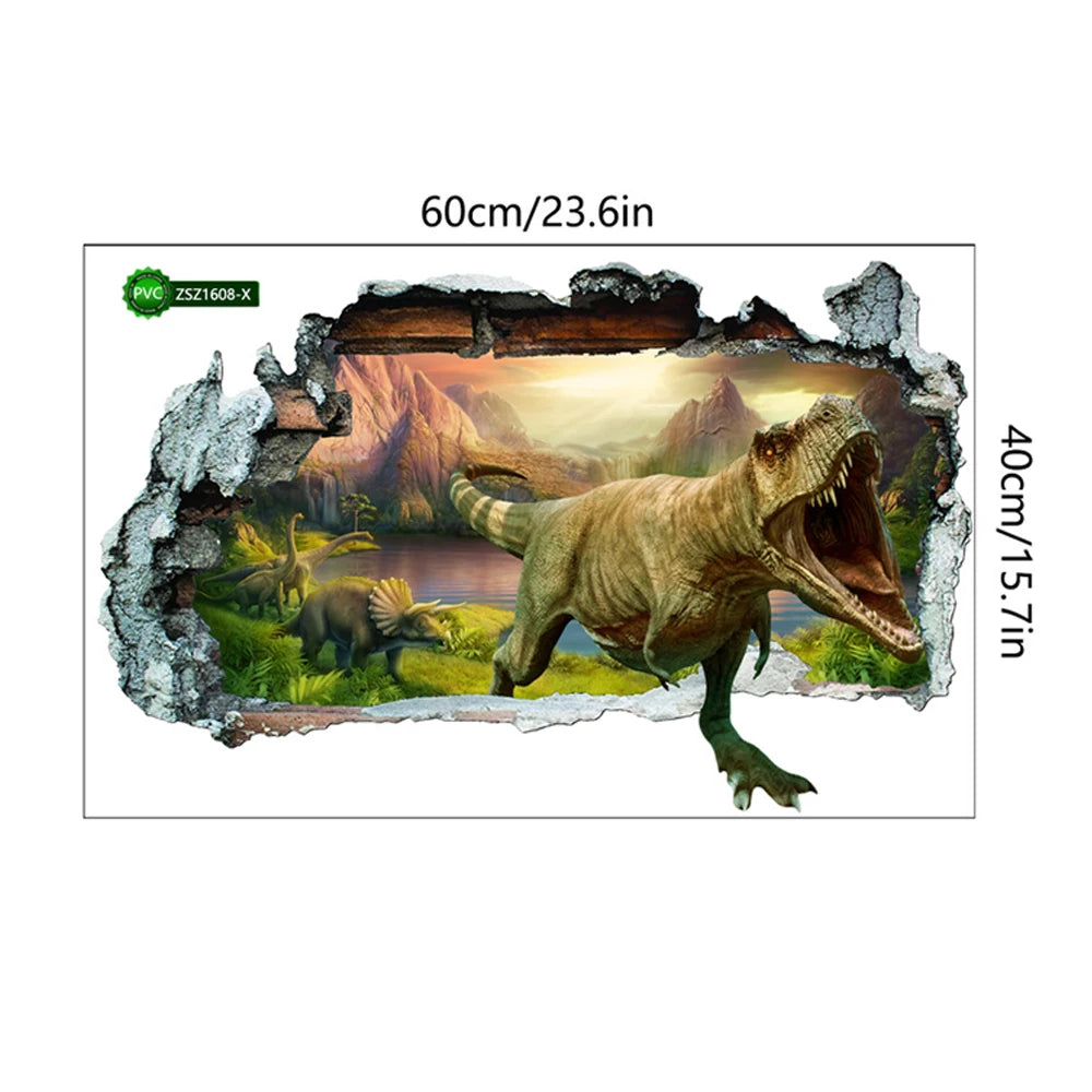 3d Dinosaur Vinyl Wall Sticker Animal World Jurassic Period Kids Baby Room Bedroom Mural Cartoon Poster Decor Home Decoration