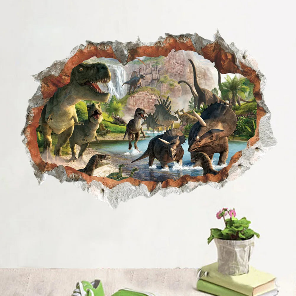 3d Dinosaur Vinyl Wall Sticker Animal World Jurassic Period Kids Baby Room Bedroom Mural Cartoon Poster Decor Home Decoration