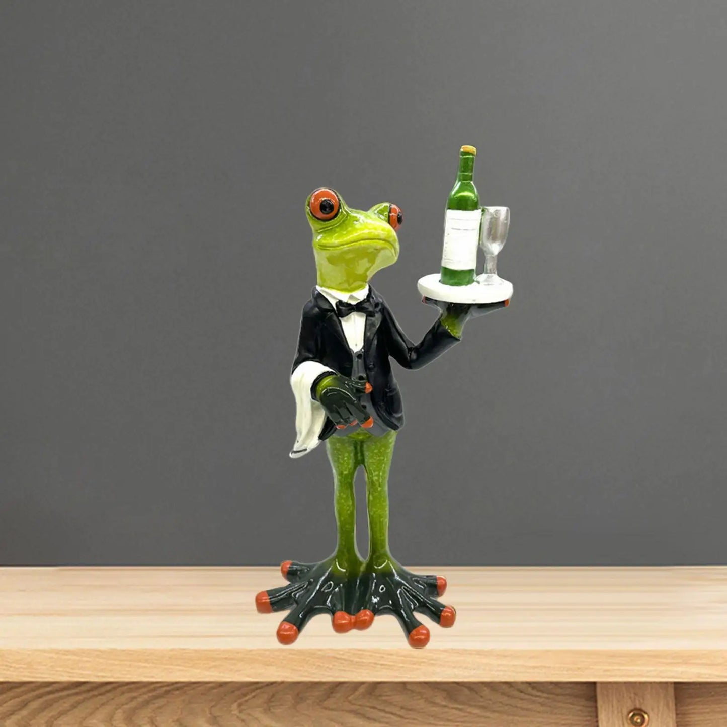 Waiter Frog Statue Animal Sculpture Desktop Ornament Decorative Figurine for Bookshelf Desk Housewarming Gift Home Decoration