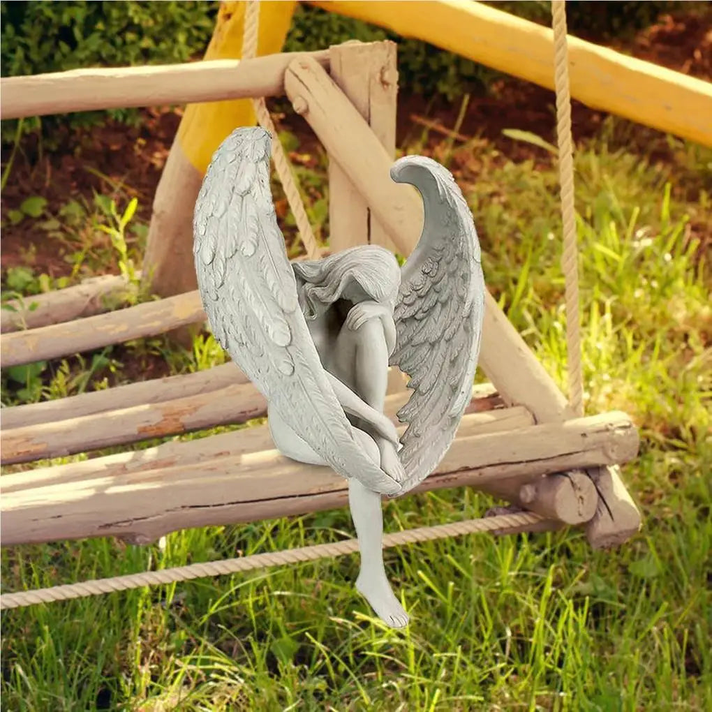 Winged Angel Garden Statue Outdoor Resin Sculptures Holding Legs Statues Table Decor Ornaments Lawn Patio Porch Decoration