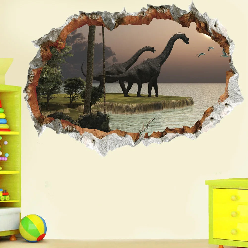 3d Dinosaur Vinyl Wall Sticker Animal World Jurassic Period Kids Baby Room Bedroom Mural Cartoon Poster Decor Home Decoration