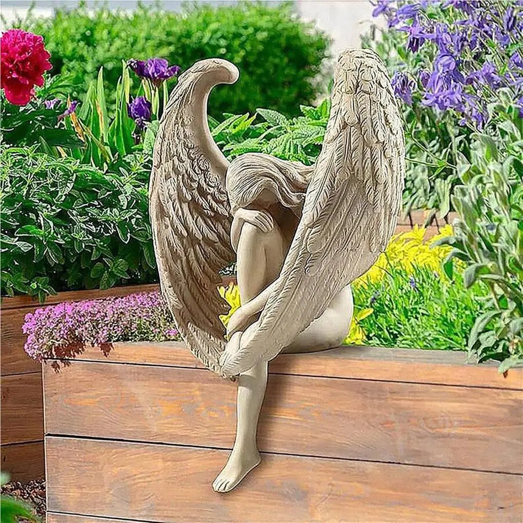 Winged Angel Garden Statue Outdoor Resin Sculptures Holding Legs Statues Table Decor Ornaments Lawn Patio Porch Decoration