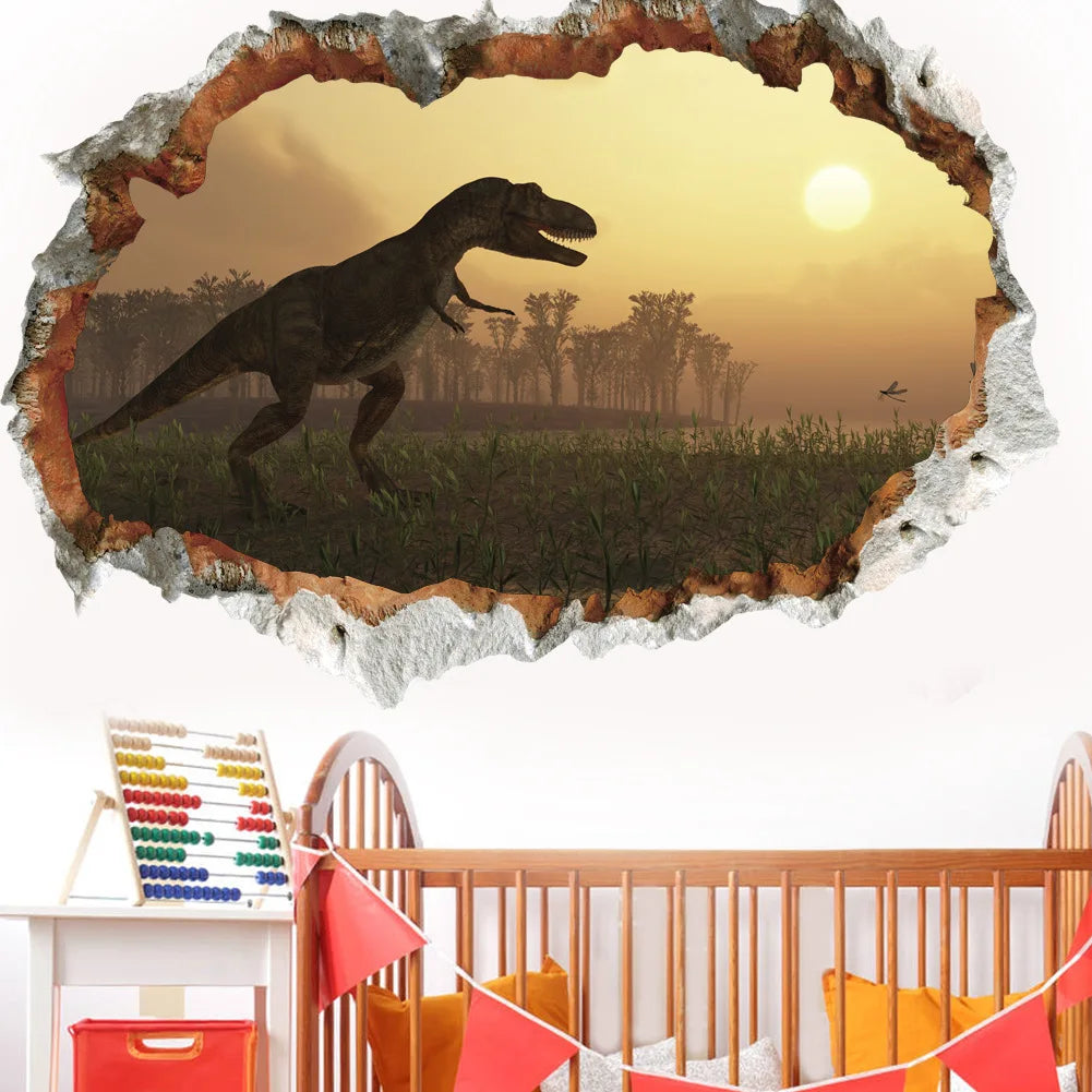 3d Dinosaur Vinyl Wall Sticker Animal World Jurassic Period Kids Baby Room Bedroom Mural Cartoon Poster Decor Home Decoration