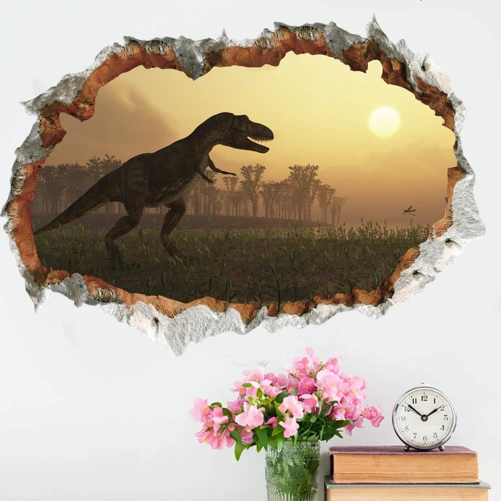 3d Dinosaur Vinyl Wall Sticker Animal World Jurassic Period Kids Baby Room Bedroom Mural Cartoon Poster Decor Home Decoration