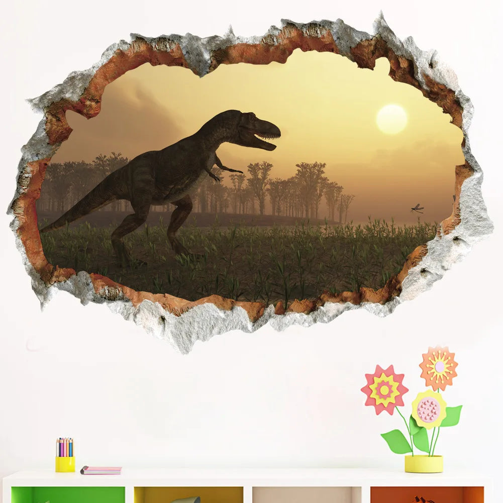 3d Dinosaur Vinyl Wall Sticker Animal World Jurassic Period Kids Baby Room Bedroom Mural Cartoon Poster Decor Home Decoration