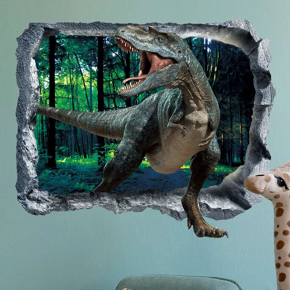 3d Dinosaur Vinyl Wall Sticker Animal World Jurassic Period Kids Baby Room Bedroom Mural Cartoon Poster Decor Home Decoration