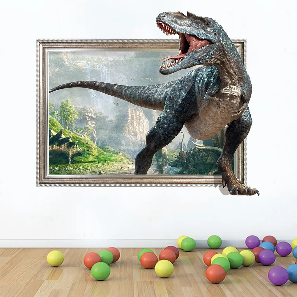 3d Dinosaur Vinyl Wall Sticker Animal World Jurassic Period Kids Baby Room Bedroom Mural Cartoon Poster Decor Home Decoration