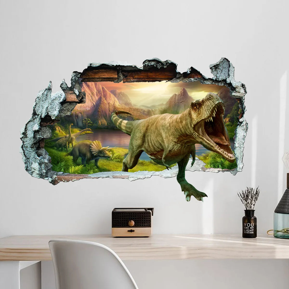 3d Dinosaur Vinyl Wall Sticker Animal World Jurassic Period Kids Baby Room Bedroom Mural Cartoon Poster Decor Home Decoration