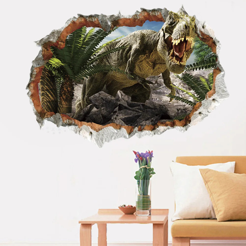 3d Dinosaur Vinyl Wall Sticker Animal World Jurassic Period Kids Baby Room Bedroom Mural Cartoon Poster Decor Home Decoration