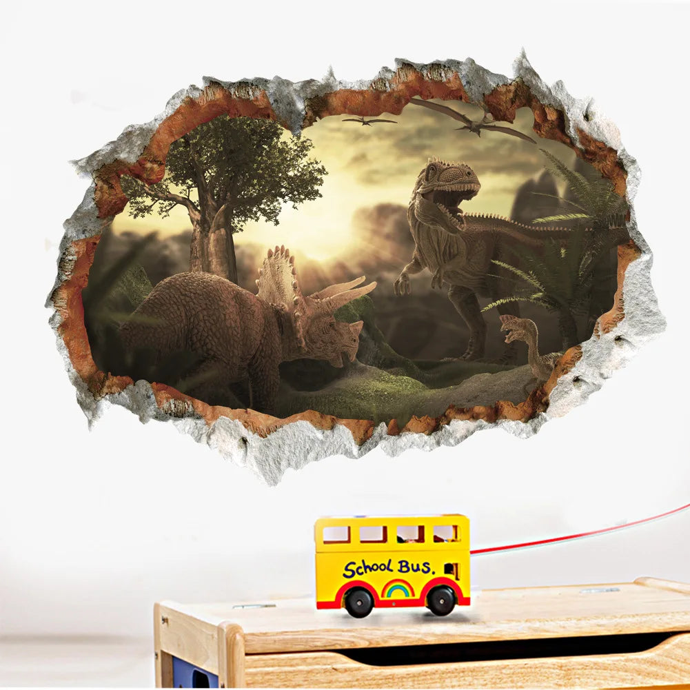 3d Dinosaur Vinyl Wall Sticker Animal World Jurassic Period Kids Baby Room Bedroom Mural Cartoon Poster Decor Home Decoration